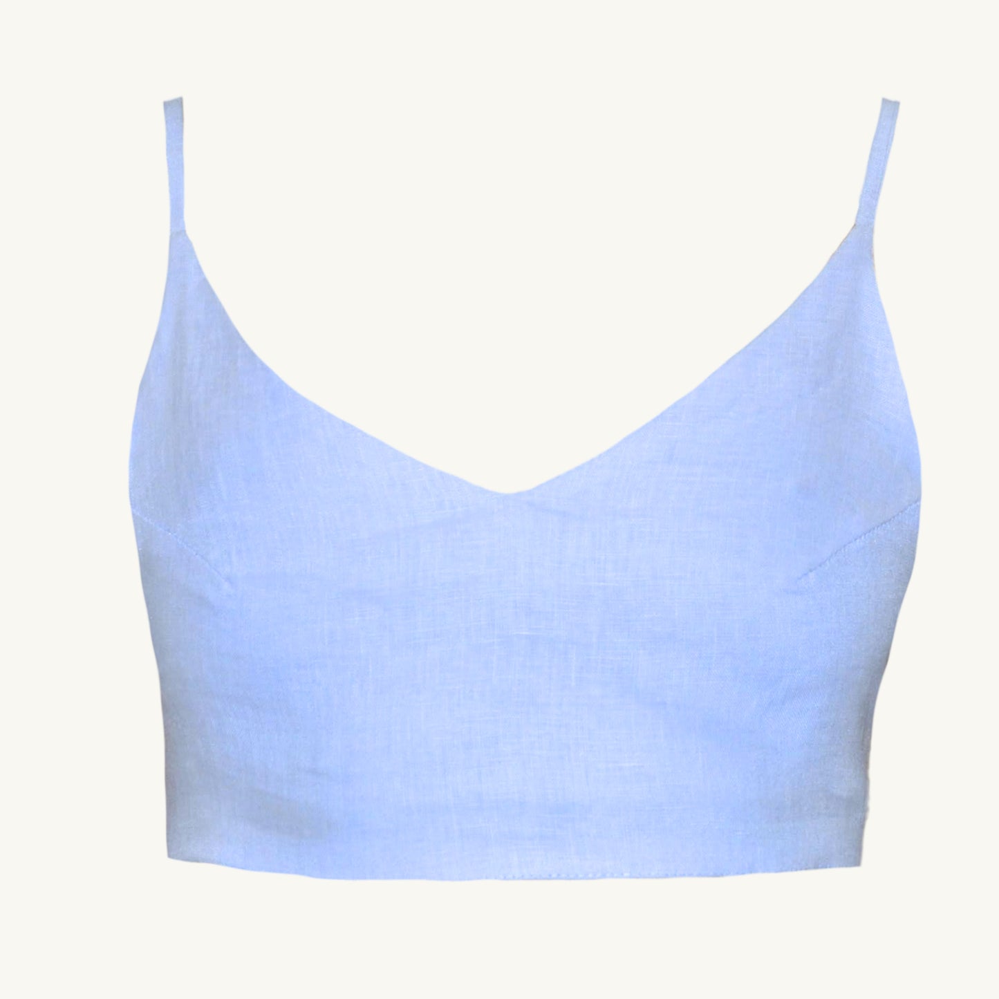 100% Linen Cropped Top Blue