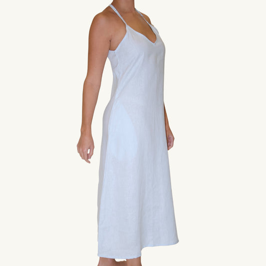 The Lotus - 100% Women's Linen Dress Blue