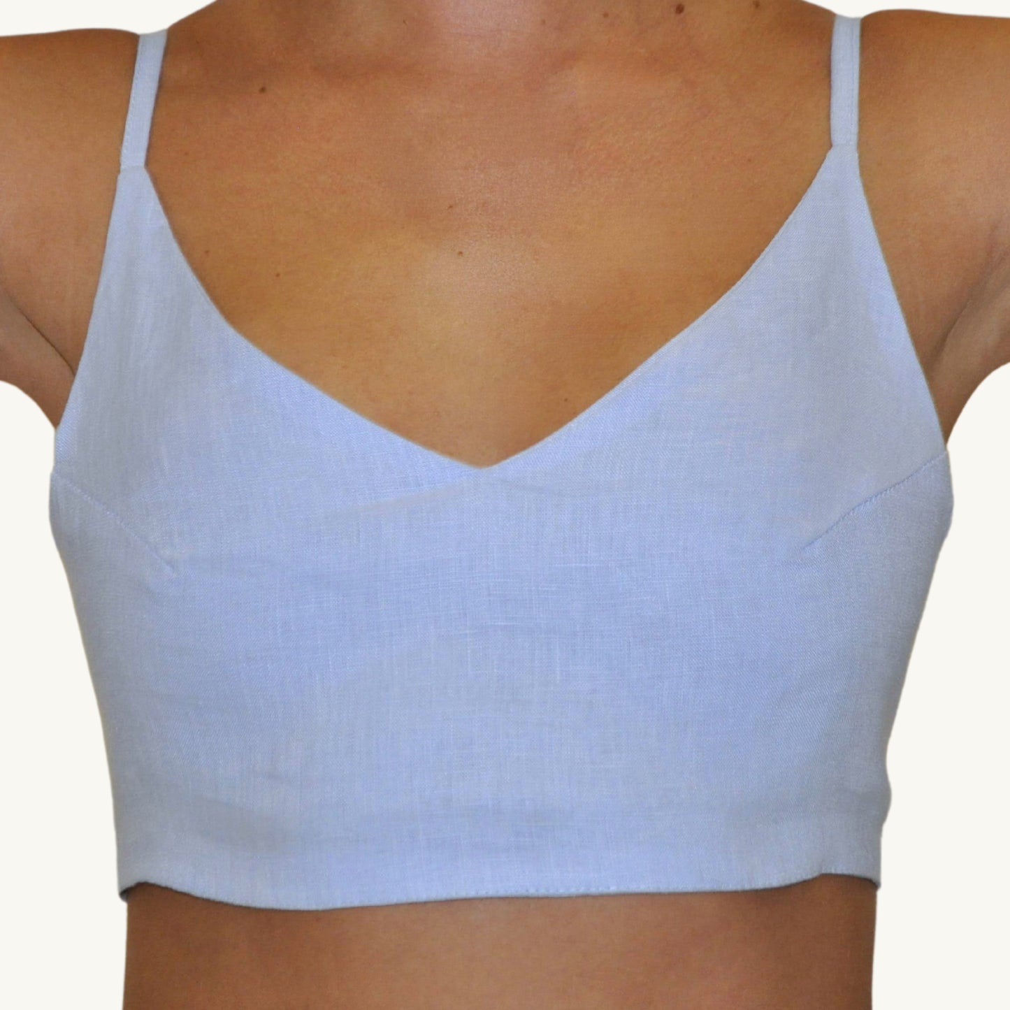 100% Linen Cropped Top Blue