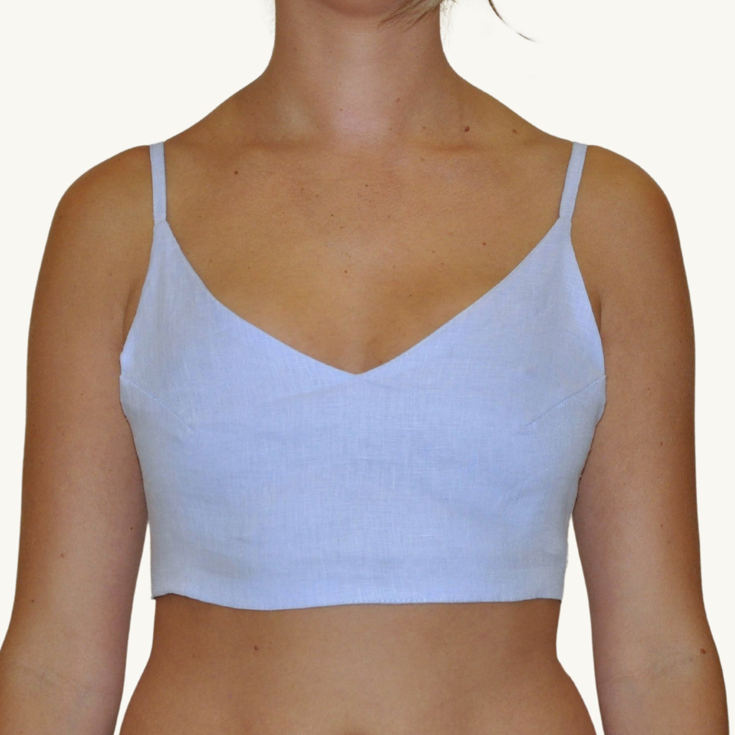 100% Linen Cropped Top Blue