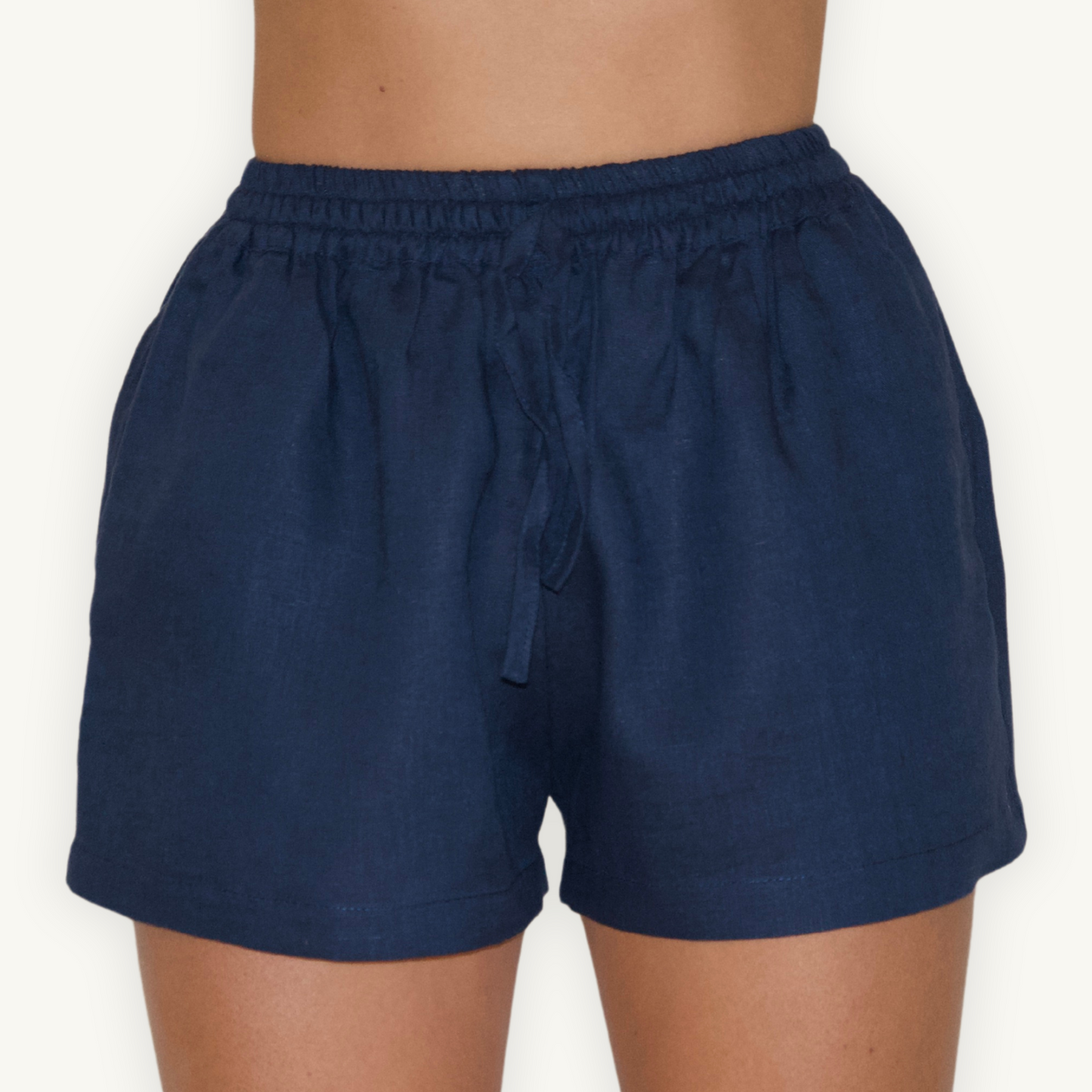 Navy Blue 2-inch linen shorts, crafted from lightweight, breathable fabric, ideal for casual and summer wear