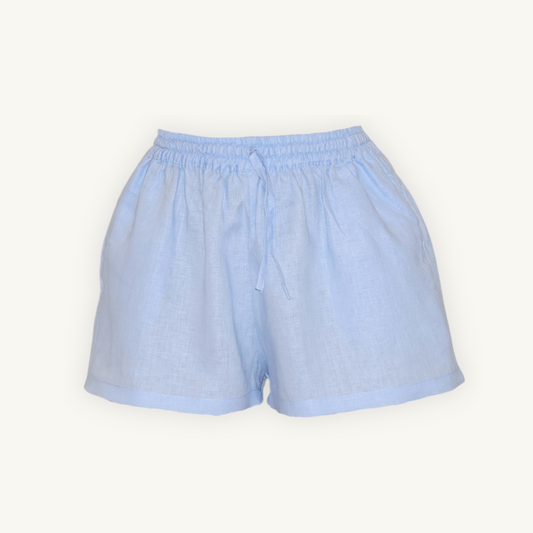 Baby blue 2-inch linen shorts, featuring a breathable and lightweight fabric, perfect for casual summer wear