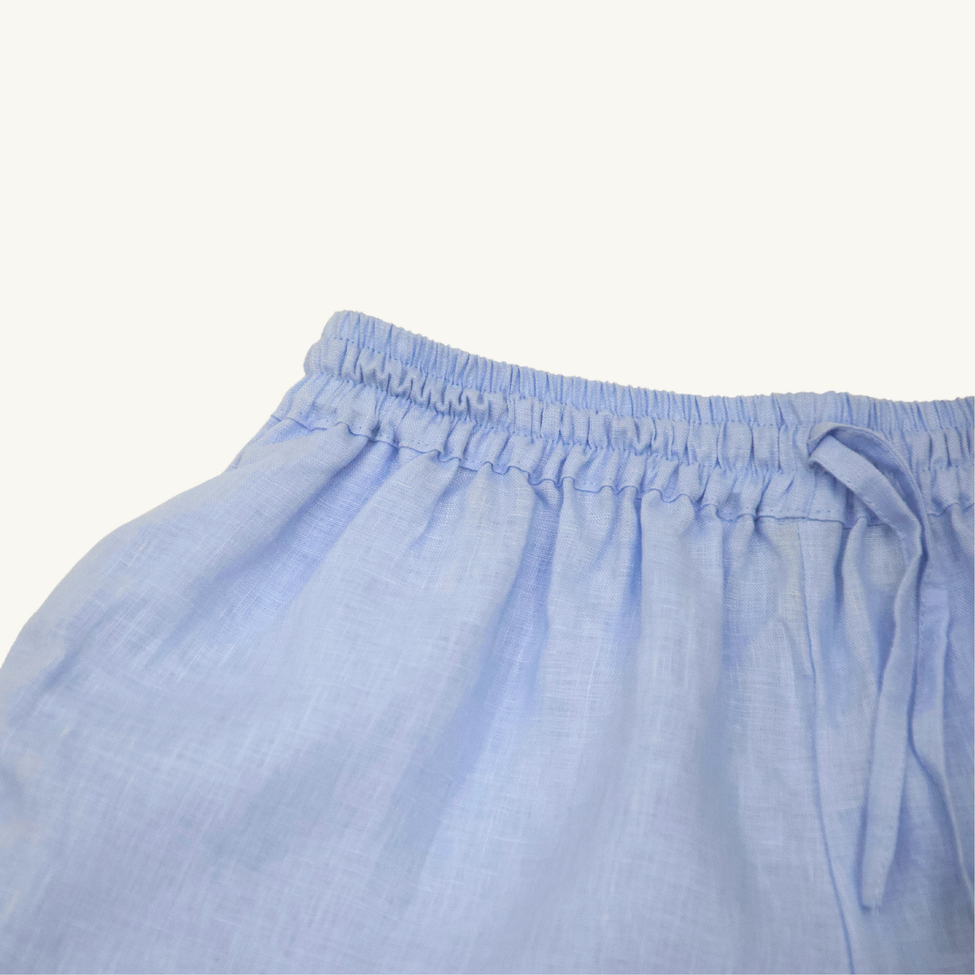 Baby blue 2-inch linen shorts, featuring a breathable and lightweight fabric, perfect for casual summer wear